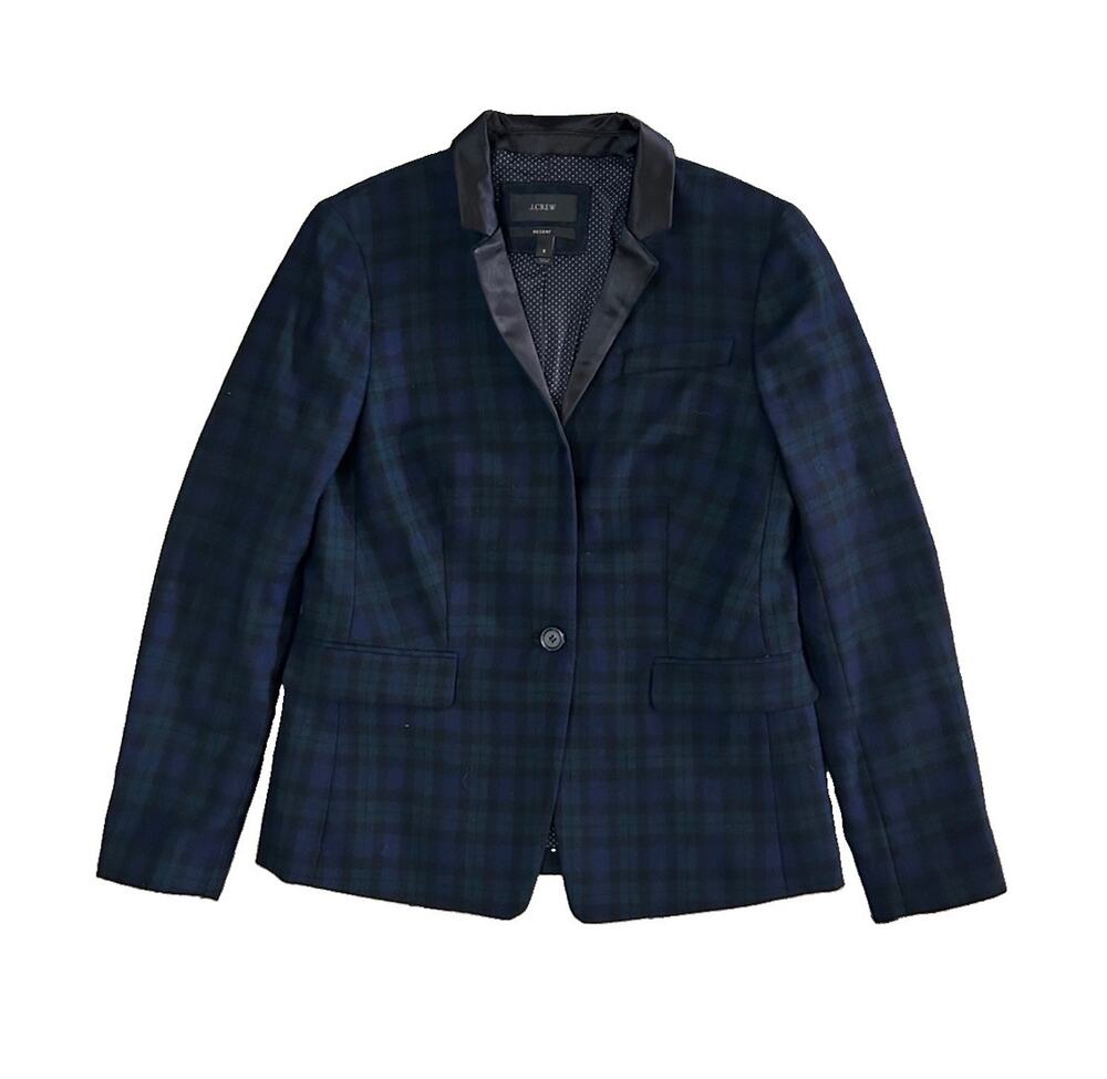 J. Crew Regent Plaid Tartan Wool Blazer Jacket Blue Green Women’s Size 6 Preppy